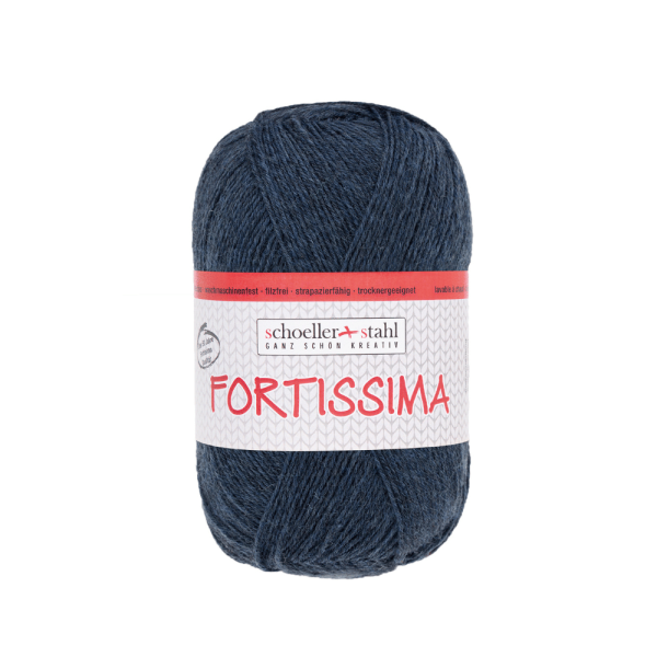 Fortissima 100gr Sockenwolle 4-fädig meliert indigoblau