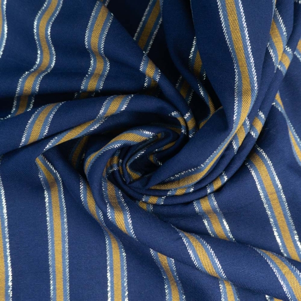 Viskosetwill Längsgestreift Glam silver navy-senf