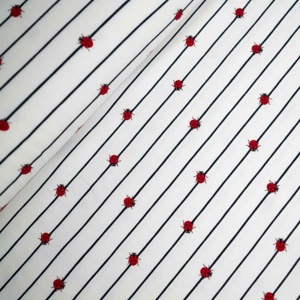 Baumwolljersey Marienkäfer Streifen ecru