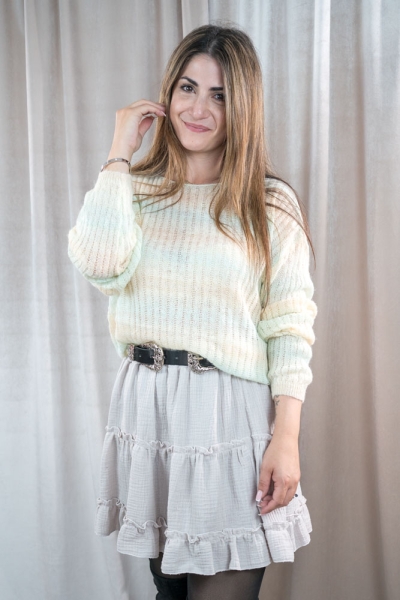 Alpaka Strickpullover Rainbow Streifen pastellgelb