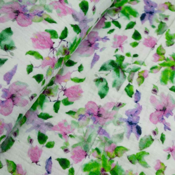 Musselin Double Gauze Blüten Aquarell lila