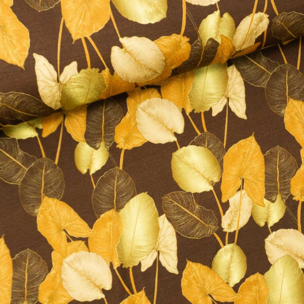 Viskosejersey Digital Herbstliche Blätter braun