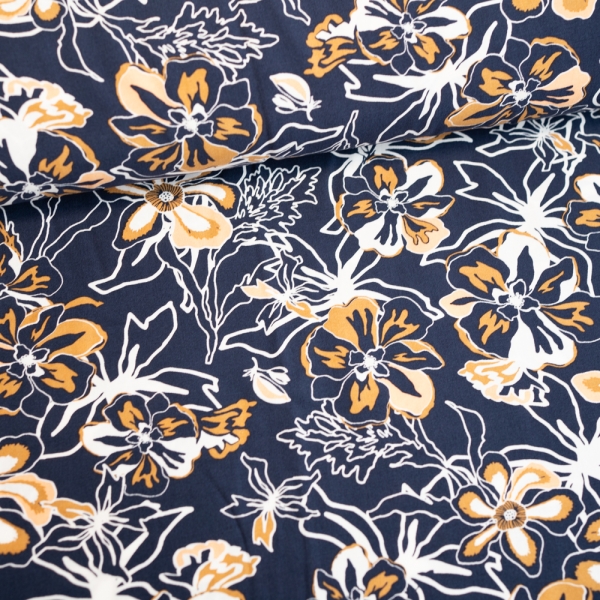 Viskosewebware Blumen navy