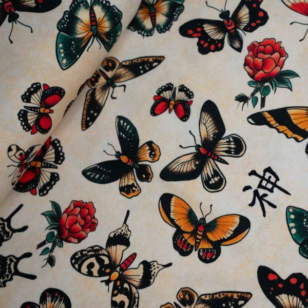 Baumwolljersey Schmetterlinge hellbeige
