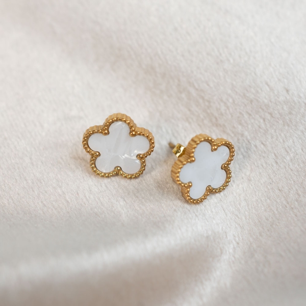 Ohrringe Kleeblatt weiß-gold