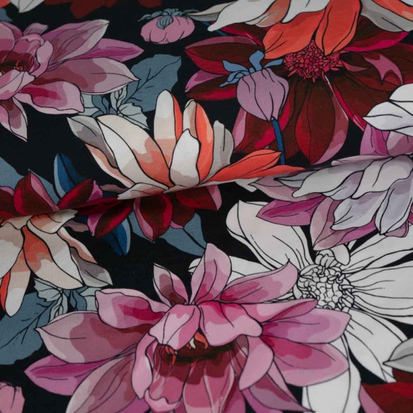 Bio Baumwolljersey Aquarell Blumen rot-beere