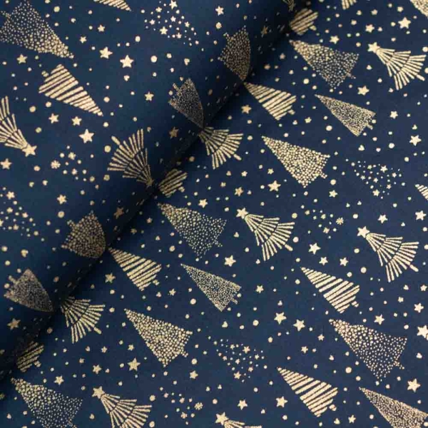 Baumwollwebware Glam Weihnachtsbaum navy