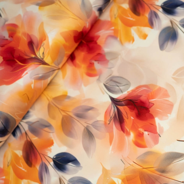 Baumwolltwill Stretch Aquarellblumen hellbeige