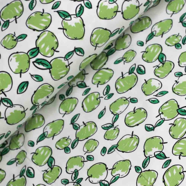 Baumwolljersey Äpfel weiß