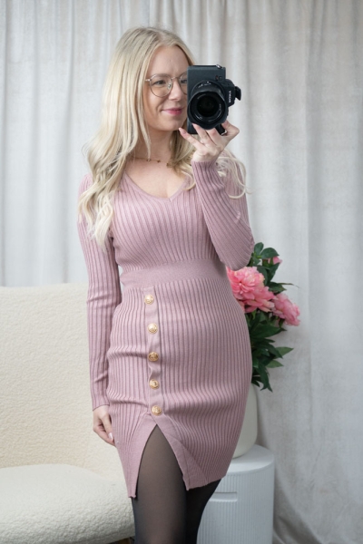 Strickkleid mit Knopfleiste Kira altrosa