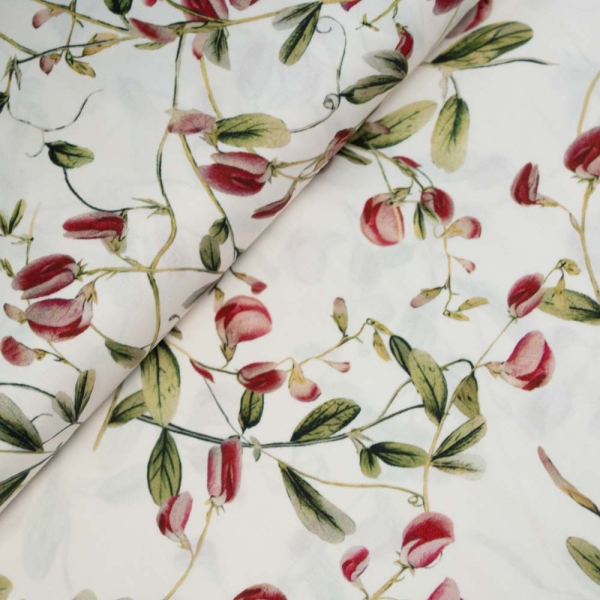 Baumwoll Popeline Stretch Blätterzweige bordeaux