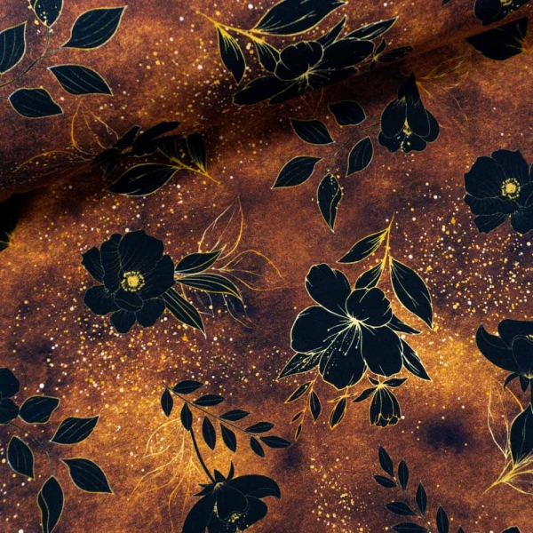 Bio-Baumwolljersey Melange Blackflower senfgelb