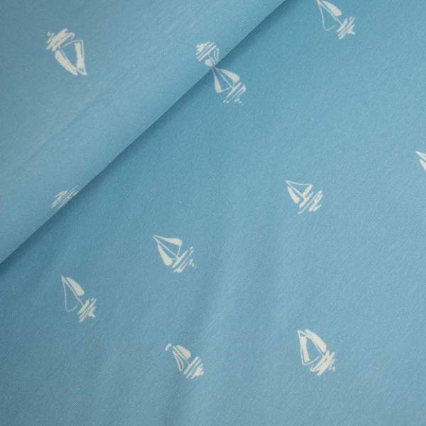 Baumwolljersey Segelschiff hellblau