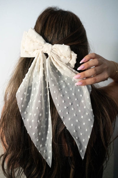 Haarschleife Haarspange Dots ecru