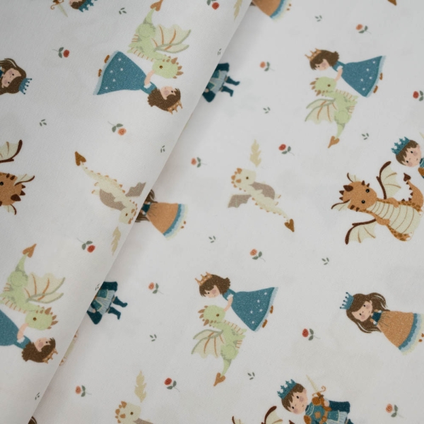 Baumwolljersey Drache & Prinz weiß