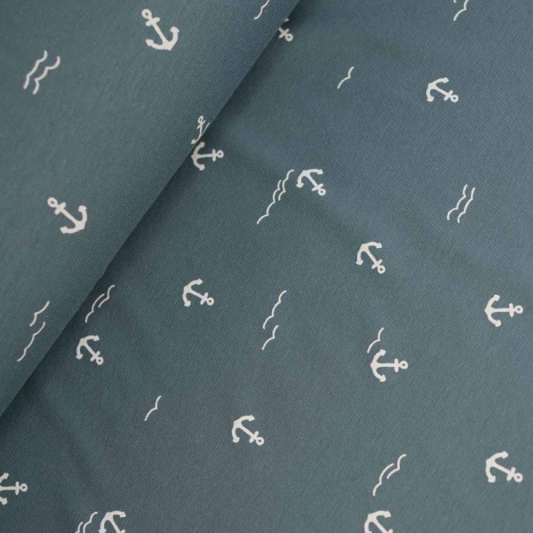 Baumwolljersey Anker im Meer jeansblau