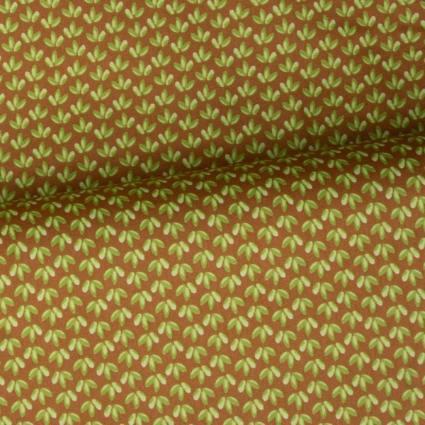 Baumwollwebware Popeline Tiny Leaves braun