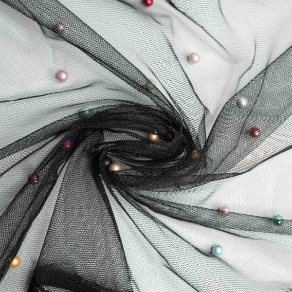 Schleiertüll Perlen schwarz bunt