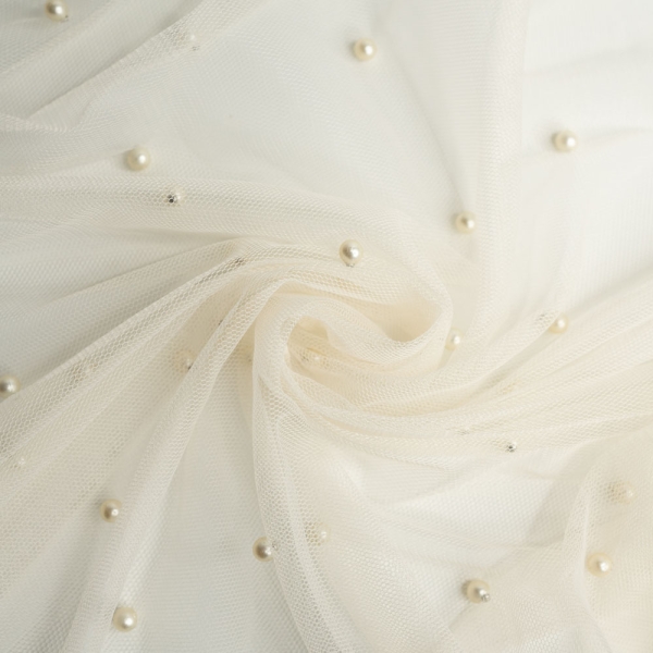 Schleiertüll Perlen ivory