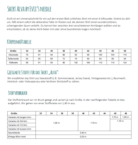 Schnittmuster ALVA Papierschnittmuster