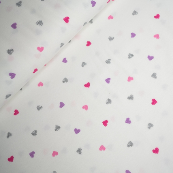 Baumwolljersey Glitzer Herzchen ecru