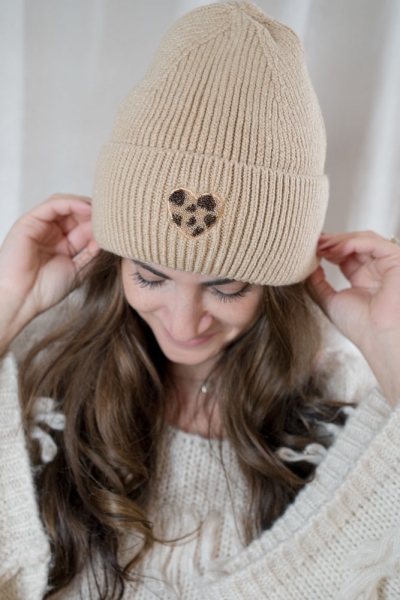 Strickmütze Leo Herz beige