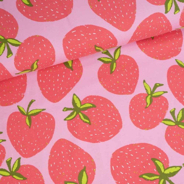 Baumwolljersey große Erdbeeren rosa