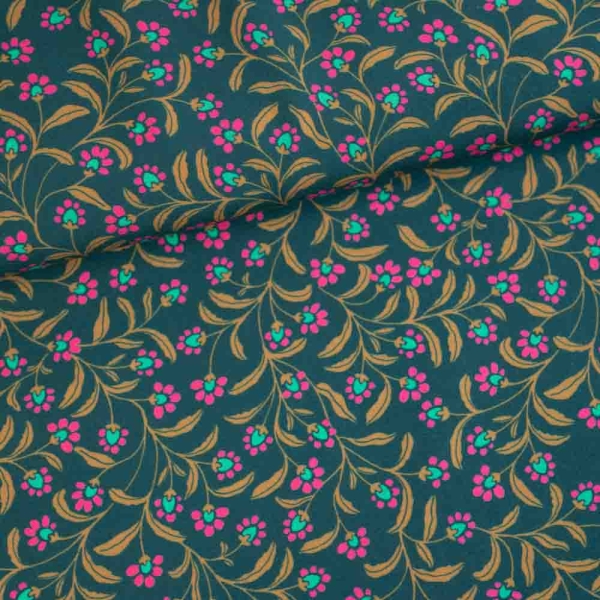 Viskosewebware Blümchen tannengrün