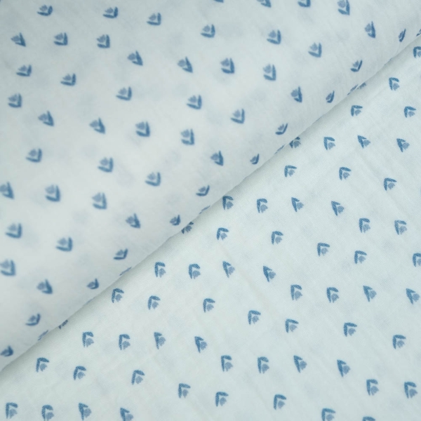 Musselin Double Kleine Tulpe weiß-blau