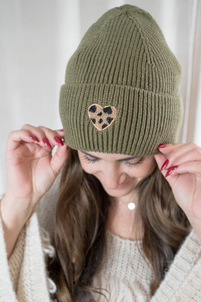 Strickmütze Leo Herz khaki