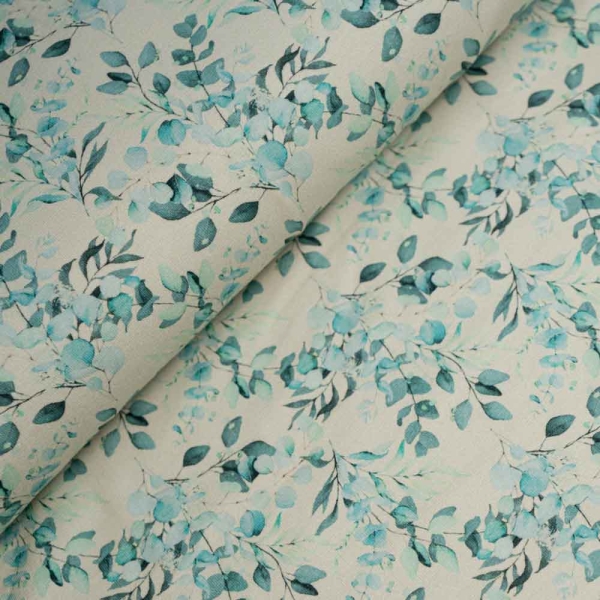 Baumwolljersey kleine Eucalyptus Blätter beige