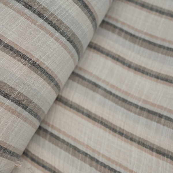 Musselin Double Streifen beige-braun