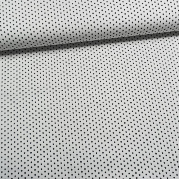 Edle Baumwollwebware Popeline Mini Sterne weiß-schwarz