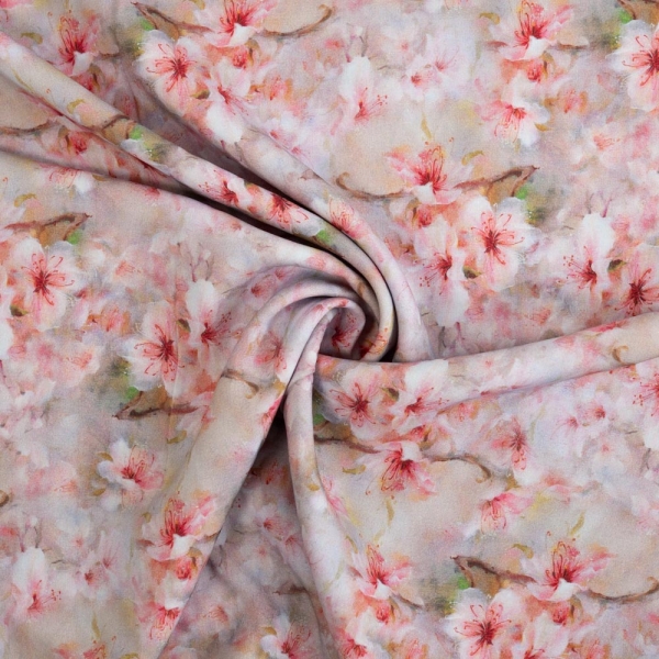 Viskosewebware Digital Kirschblüten khaki