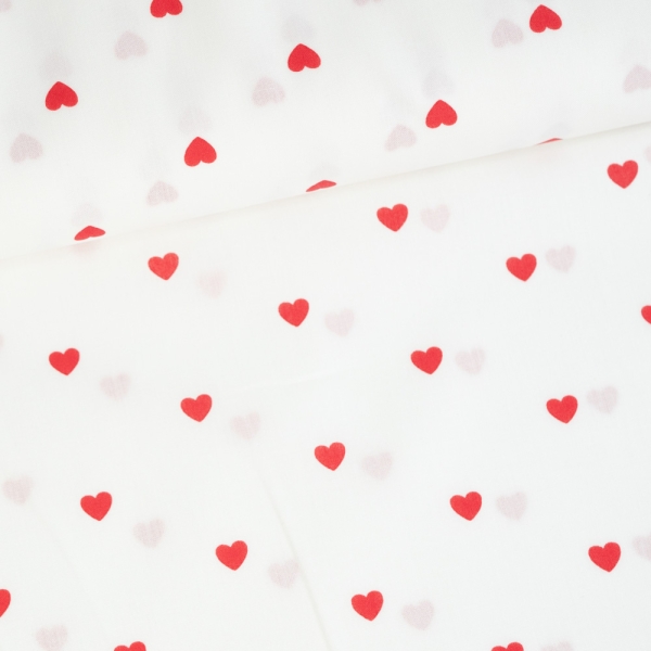 Baumwoll Popeline Herzchen weiß-rot