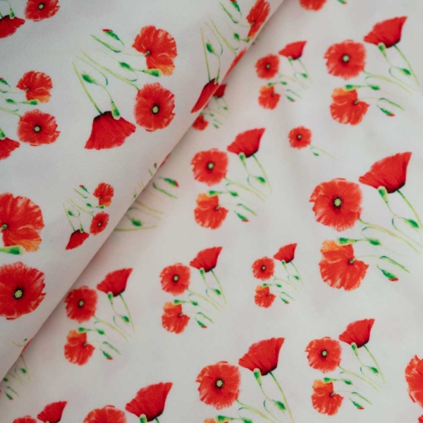 Baumwolljersey Mohnblüte ecru