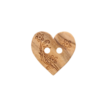 Prym Trachtenknopf Holz-Herz verziert Blume12mm beige