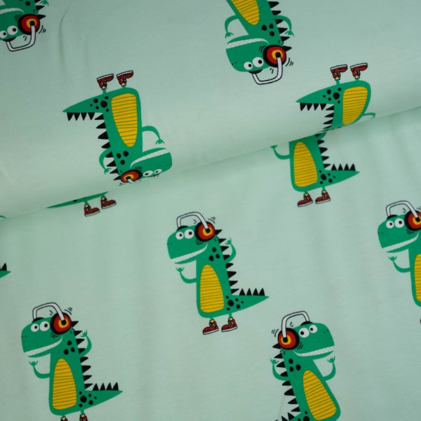 Baumwolljersey Musik Krokodil mint