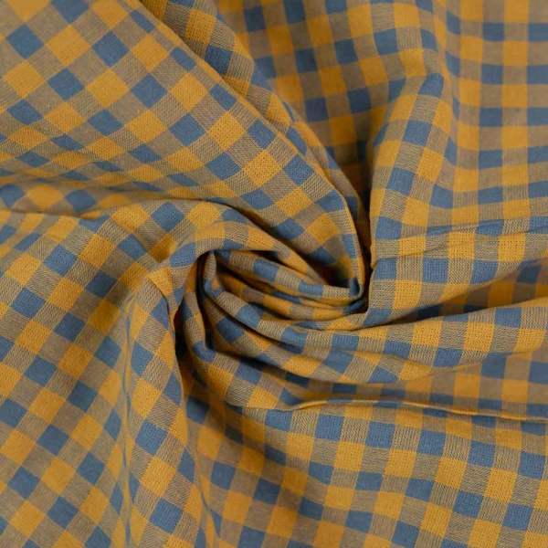Seersucker Baumwollstoff Karo senfgelb-denim