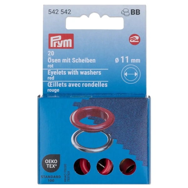 Prym Ösen mit Scheiben 11mm rot