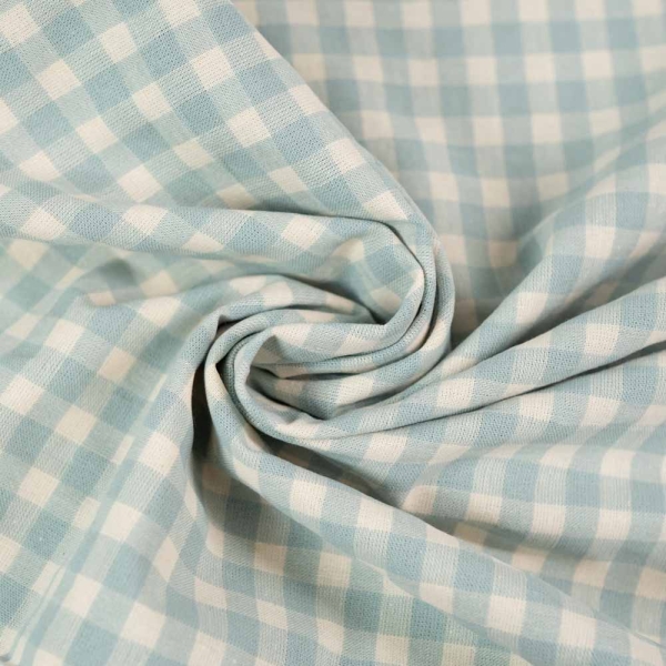 Seersucker Baumwollstoff Karo hellblau-ecru