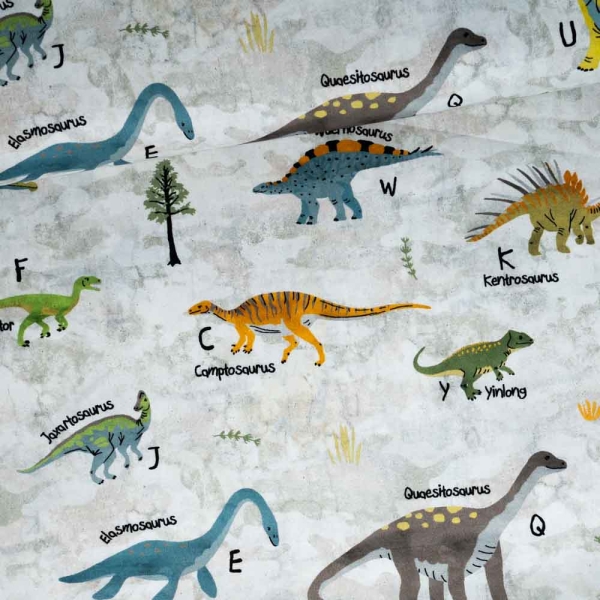 Baumwollwebware Dinosaurier melange hellgrau