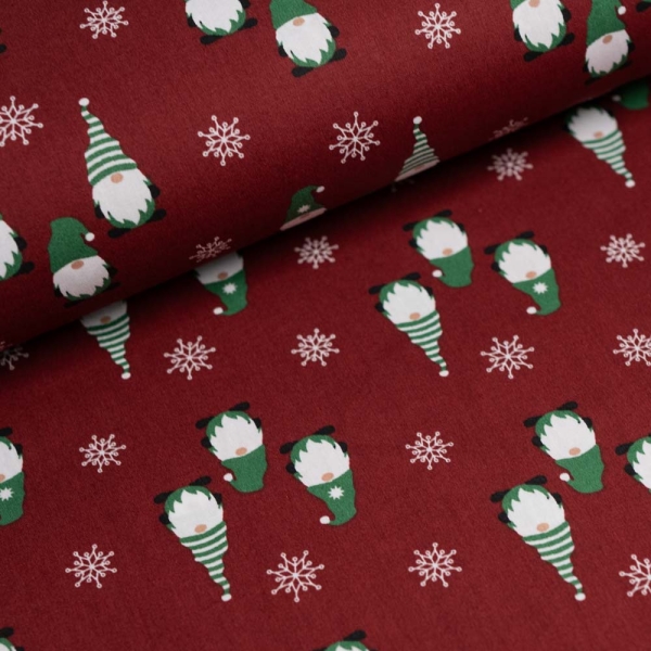 Baumwollwebware Weihnachtswichtel dunkelrot