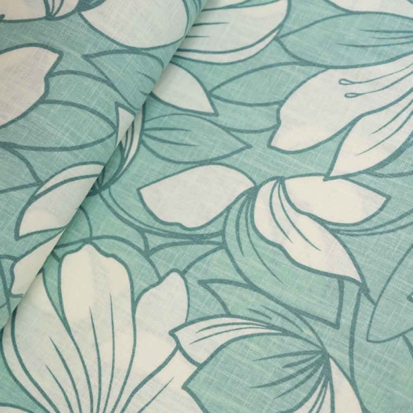 Leinen Baumwolle große Blumen mint