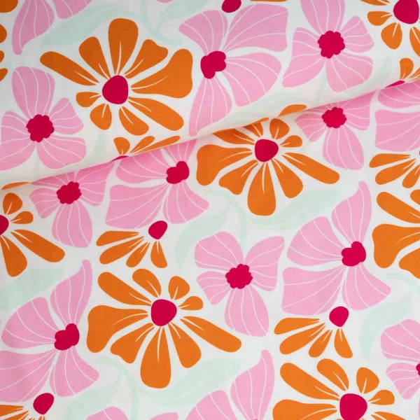 Baumwolljersey Retro Flowers ecru