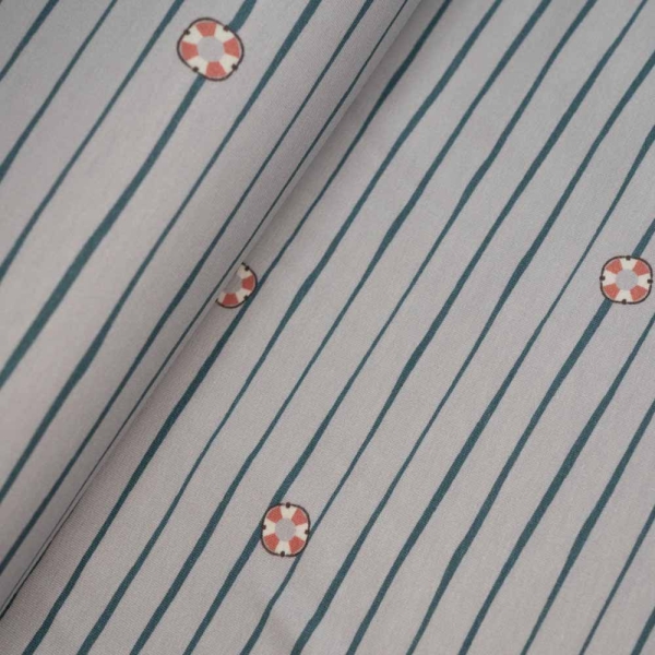 Baumwolljersey Maritime Streifen hellgrau