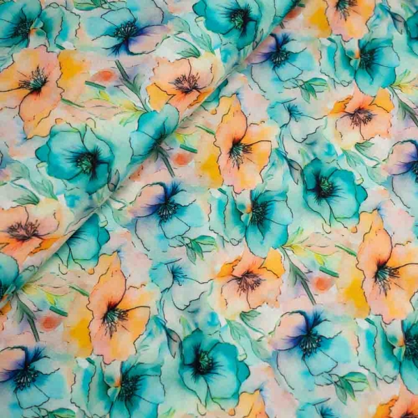 Viskosewebware Blütenpracht mint