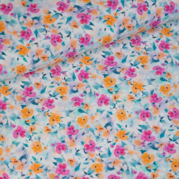 Viskosewebware Kleingeblümt hellblau